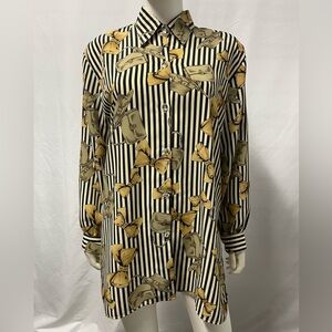 Vintage 80s Maximalist Bows Purses Graphic Novelty Print Oversized Blouse L/XL